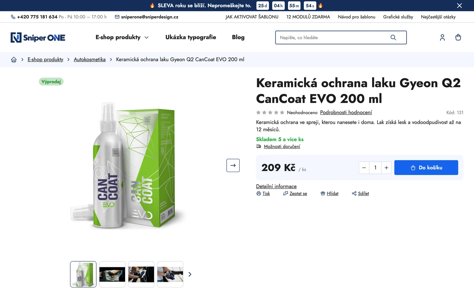 Detail produktu: galerie fotek s náhledy, cena, dostupnost a výběr počtu kusů