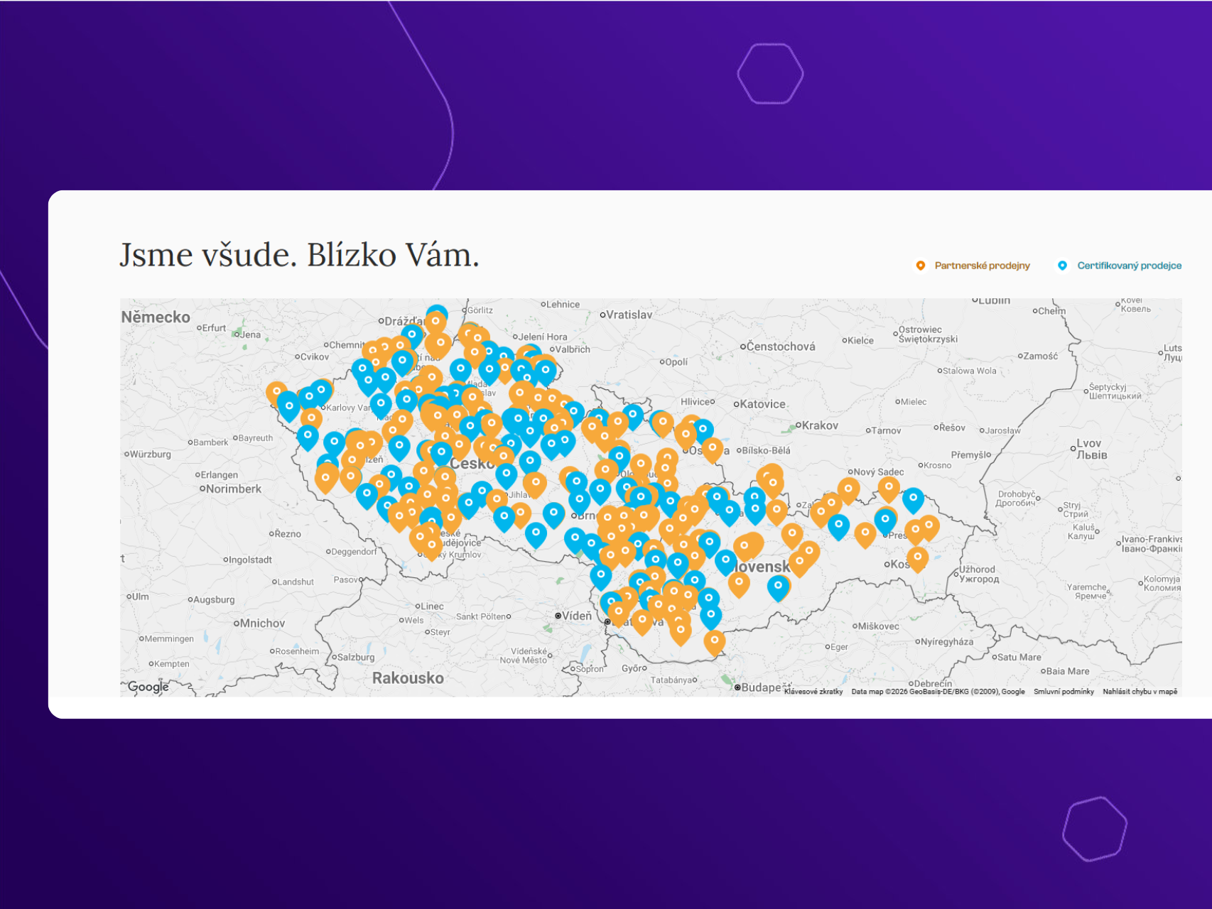 Interaktivní mapa prodejen pro Upgates e-shop