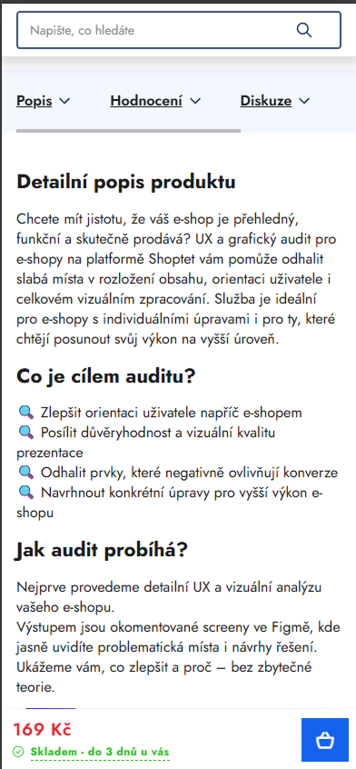 Stále viditelná lišta s tlačítkem do košíku při scrollu pro Shoptet