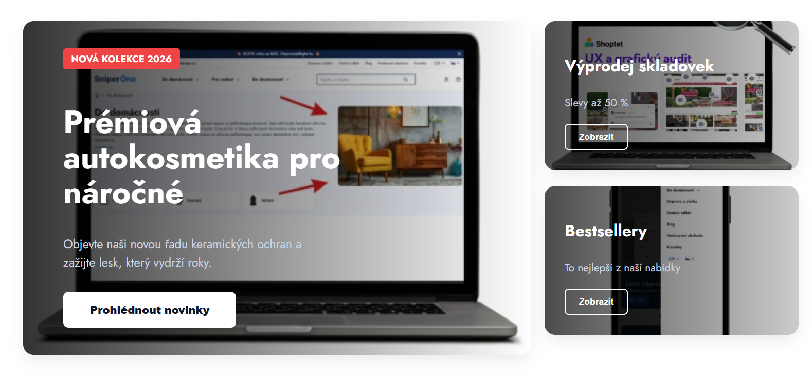 Úprava rozložení hlavních bannerů na domovksé stránce 1 + 2 malé (Shoptet)