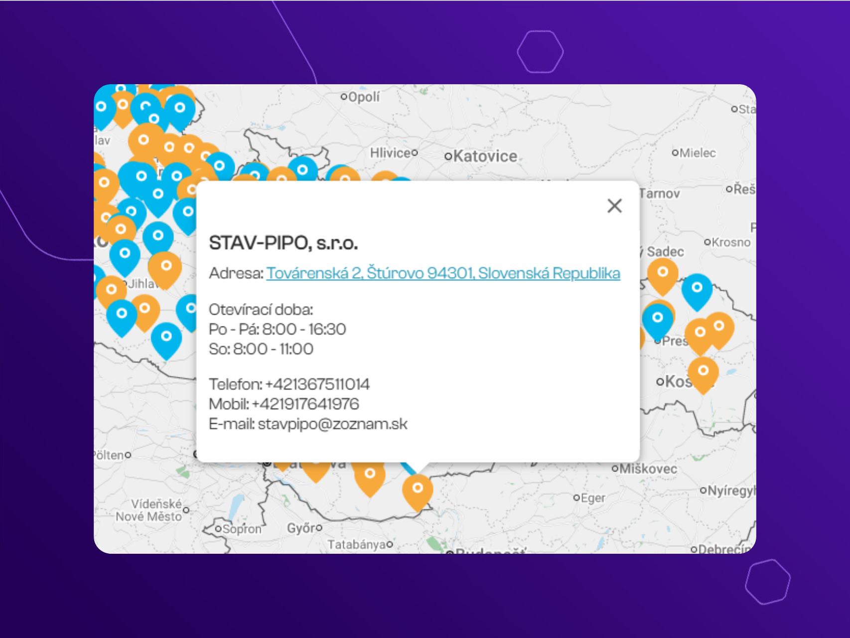 Interaktivní mapa prodejen pro Upgates e-shop