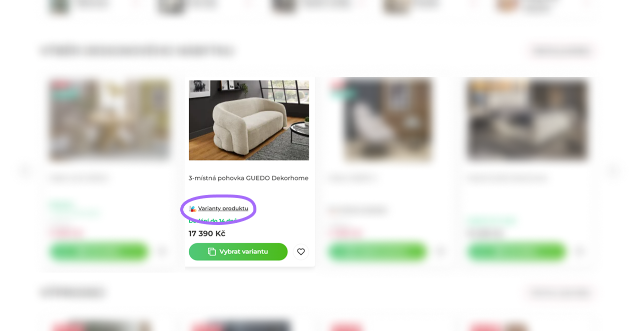 Chytré zobrazení variant produktu v modálním okně