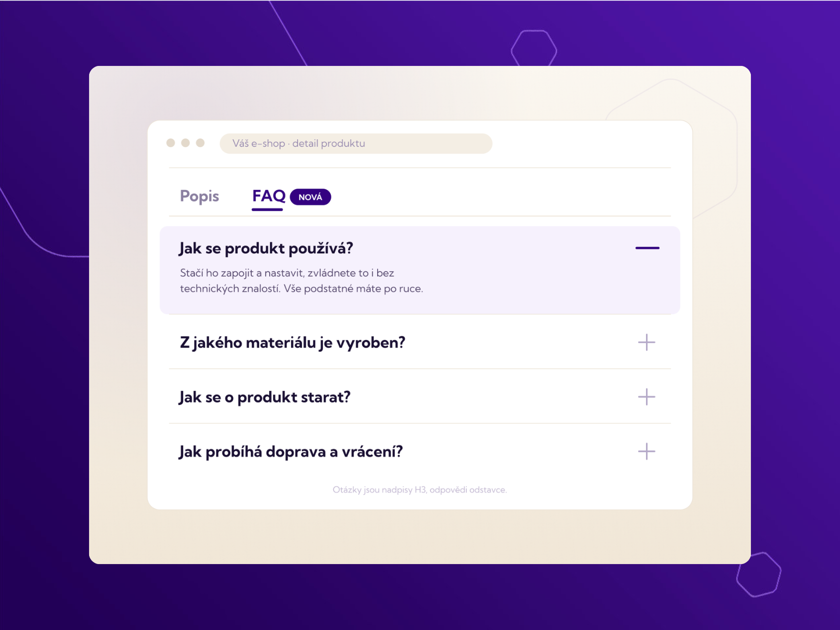 AI SEO: FAQ záložka v popisu produktu na Shoptet